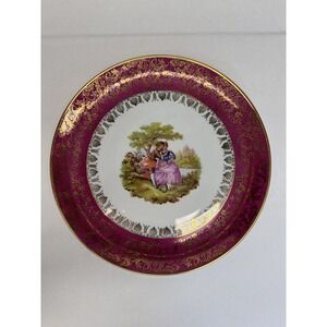 Portrait Plate Courting Couple Artist Signed Fragonard 10 1/2"Bavarian Gold Trim